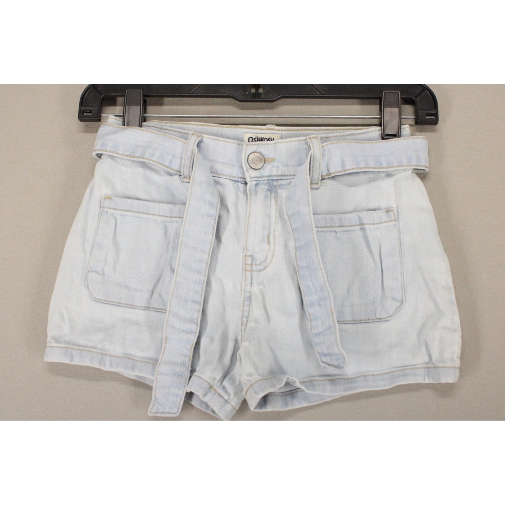 OshKosh Bgosh Girls Light Wash Denim Shorts Tie Belt Pockets Size 8 Cute